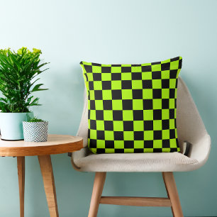 Coussin Vert citron damier noir 80s