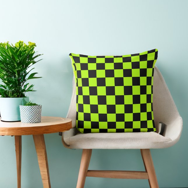 Coussin Vert citron damier noir 80s (Créateur téléchargé)