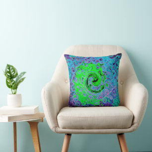 Coussin Vert Citron Groovy Abstrait Rétro Tourbillon Liqui