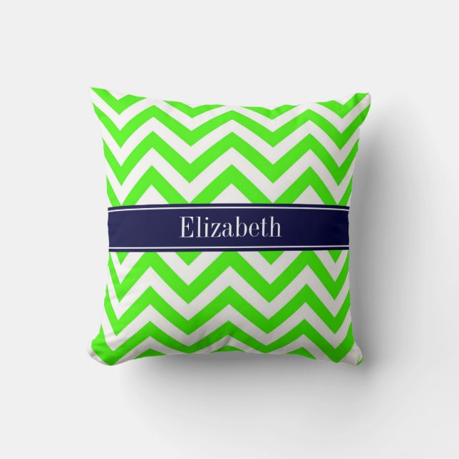 Coussin Vert Citron LG Chevron Bleu Marine Monogramme Init (Recto)