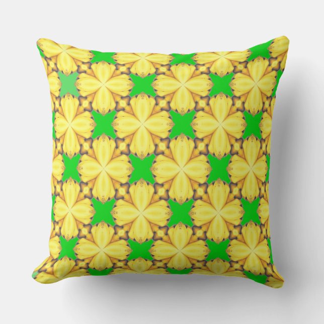 Coussin Vert clair avec des folioles jaune banane (Recto)