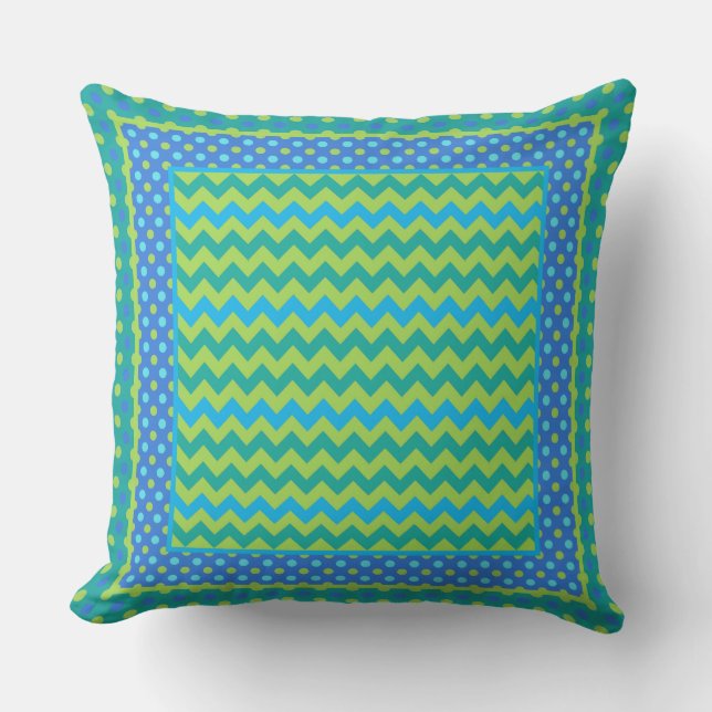 Coussin Vert clair, Chevrons Bleus, Pois (Recto)