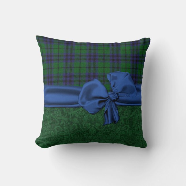 Coussin vert Damask et Tartan Plaid (Recto)