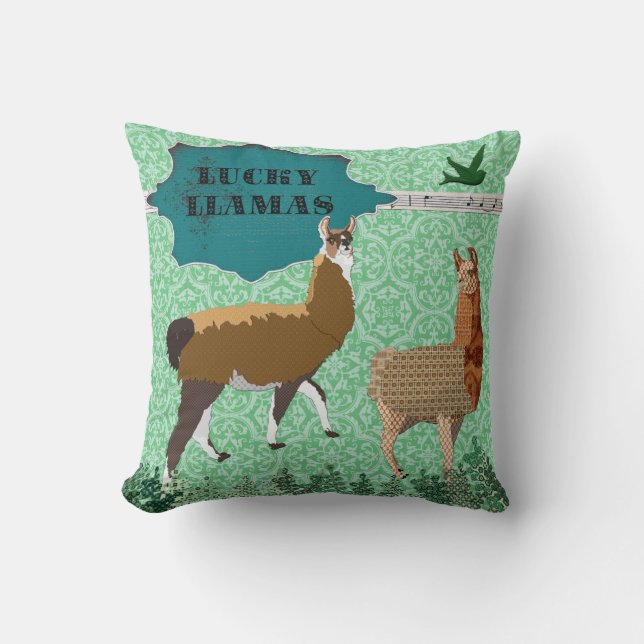 Coussin vert de Mojo de lamas chanceux (Recto)