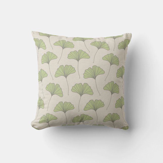 Coussin Vert de motif de feuille d'arbre de Ginkgo sur le (Recto)
