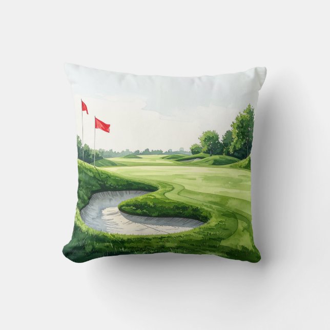Coussin Vert de putting de golf avec drapeau rouge (Recto)
