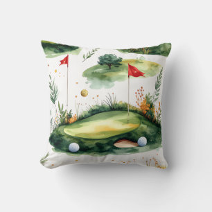 Coussin Vert de putting de golf avec drapeau rouge
