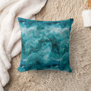 Coussin Vert de teint en marbre aquarelle côtier