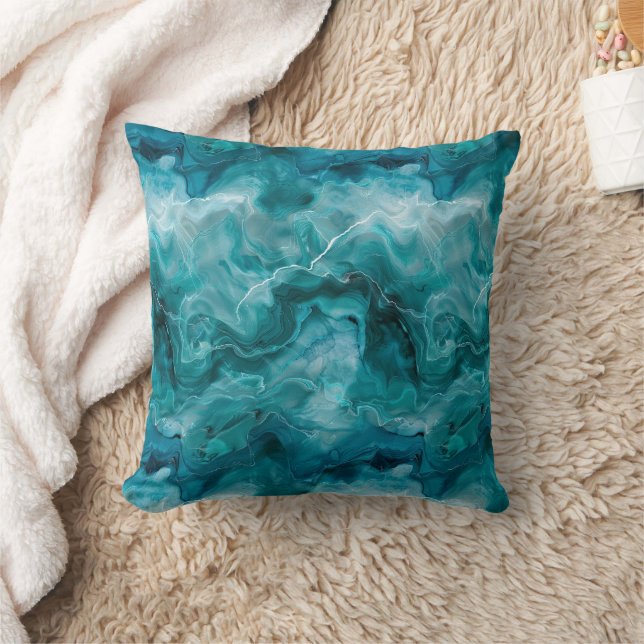 Coussin Vert de teint en marbre aquarelle côtier (Couverture)