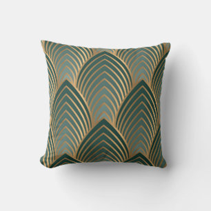 Coussin Vert-doré géométrique : motif vintage sans soudure