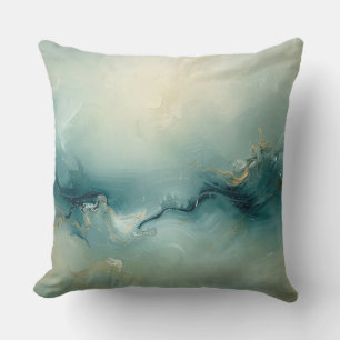 Coussin Vert Doux Sarcelle Bleu Champagne Abstrait Océan