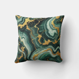 Coussin Vert émeraude et or aspect marbre Glam mariage