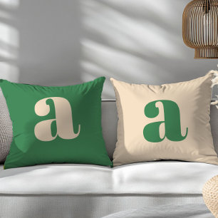 Coussin Vert et crème rétro moderne initiale
