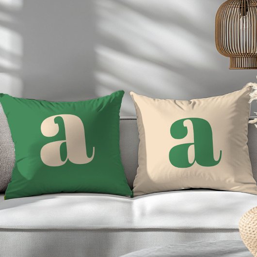 Coussin Vert et crème rétro moderne initiale