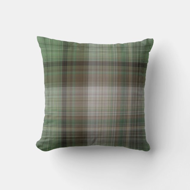 Coussin Vert et marron à carreaux de forêt de pins (Recto)