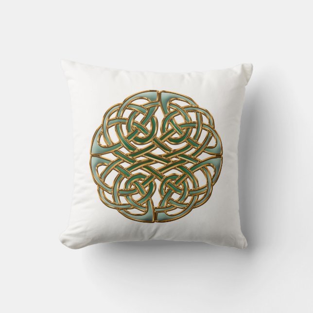 Coussin Vert et noeud celtique rond d'or (Recto)