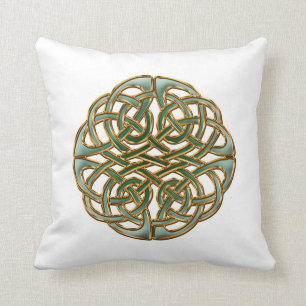 Coussin Vert et noeud celtique rond d'or