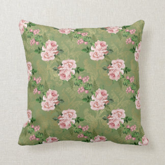 Coussin Vert et or aux roses roses roses