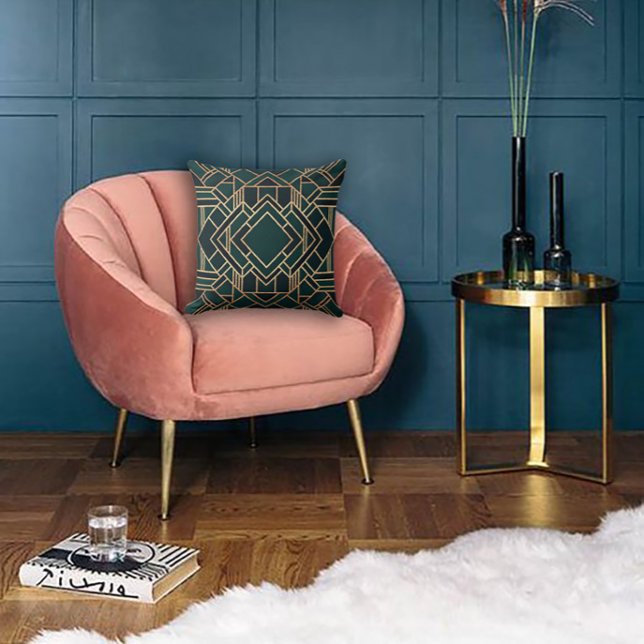 Coussin Vert et or géométriques (Créateur téléchargé)