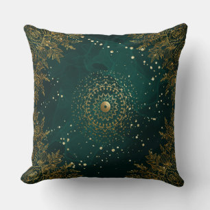 Coussin Vert et or Orné fleuri fleuri