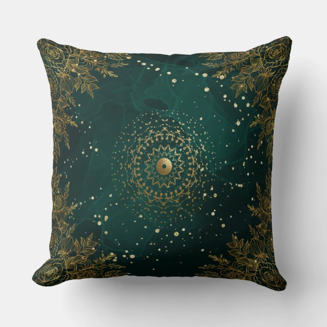 Coussin Vert et or Orné fleuri fleuri (Recto)
