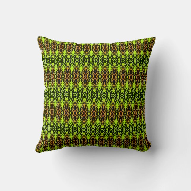 Coussin Vert et orange géométrique vibrant (Verso)