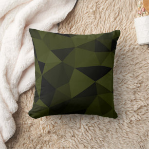 Coussin Vert foncé de l'armée noir motif de maille géométr