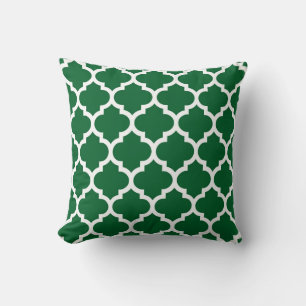 Coussin Vert forêt blanc motif morocain à quatre feuilles