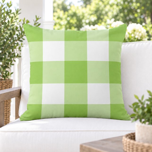 Coussin Vert Gingembre Gras Vichy Blanc Grand Damier (Créateur téléchargé)