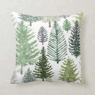 Coussin Vert Gris Hiver Pin Arbres Vacances Jeu d'Oreiller