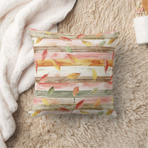 Coussin Vert Jaune Rouge Rose Feuilles D'automne Rayures
