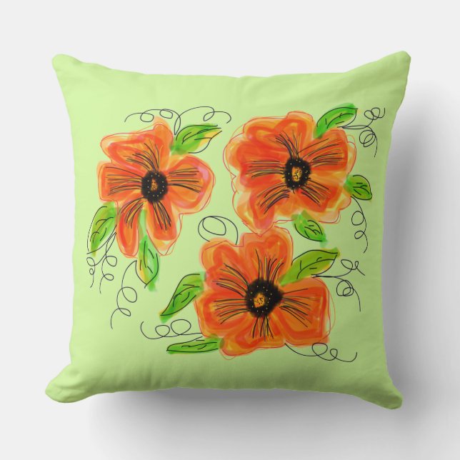 Coussin Vert Lumière Réversible À Olive Avec Orange (Recto)