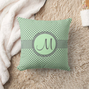 Coussin Vert menthe avec Pois gris-Monogramme STaylor