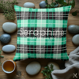 Coussin Vert menthe et carreaux noirs   Tartan rêvé person