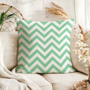 Coussin Vert menthe moderne et chevrons zigzag blancs