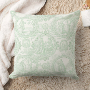 Coussin Vert Menthe Toile Vintage Couples & Scène de Jardi