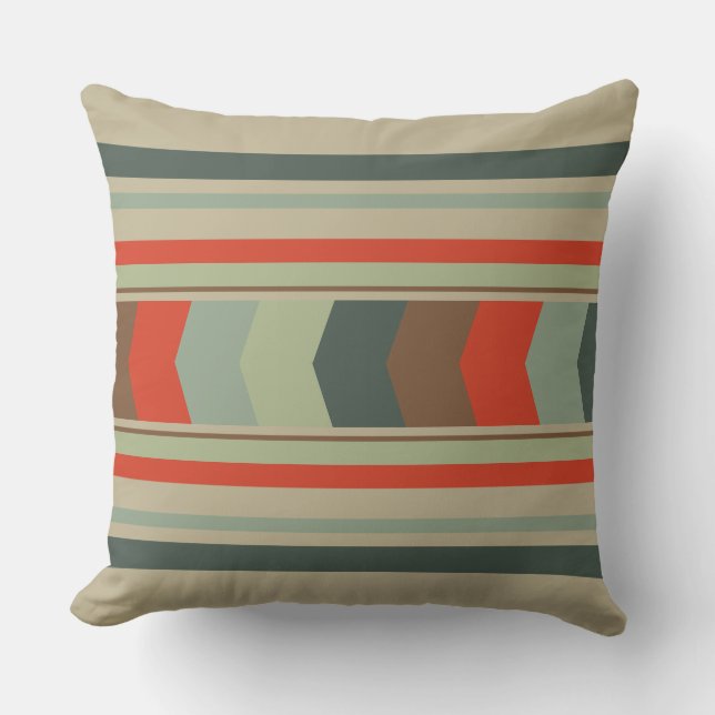 Coussin Vert moderne du milieu du siècle et orange (Recto)