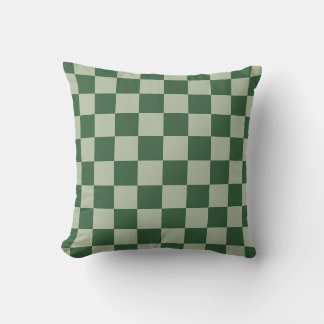Coussin Vert mousse et damier vert sauge clair (Recto)