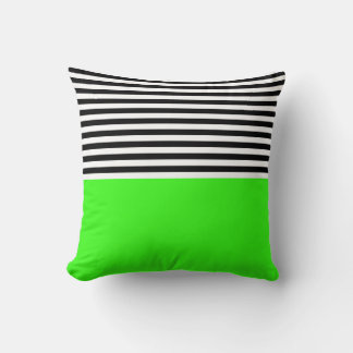 Coussin Vert néon avec rayures noires et blanches