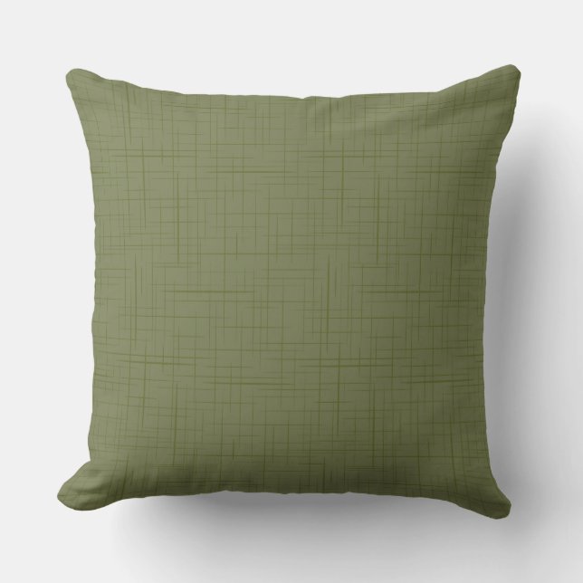 Coussin vert olive abstrait motif avec traits (Recto)