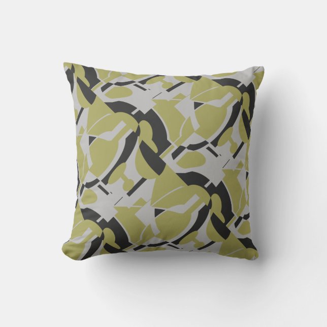 Coussin Vert olive clair gris noir abstrait diagonal Art (Recto)