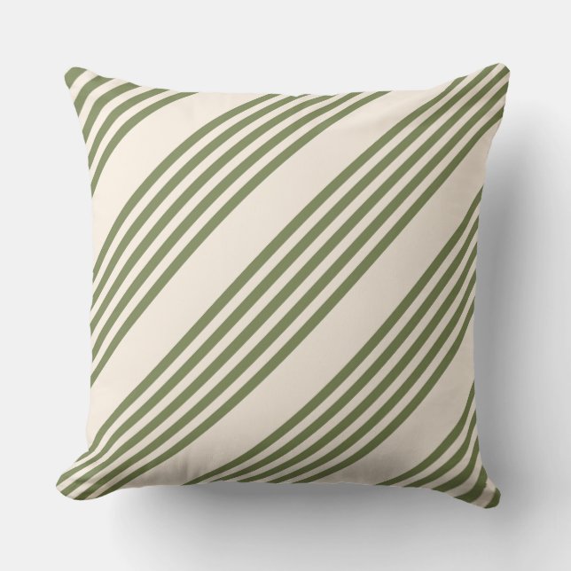 Coussin Vert olive et beige cinq rayures motif (Recto)