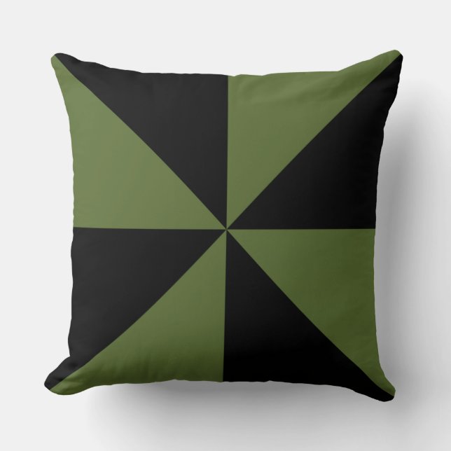 Coussin Vert olive et roue à aubes noire (Recto)