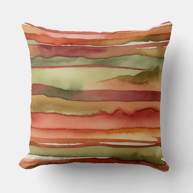 Coussin vert olive et rouge abstrait (Recto)