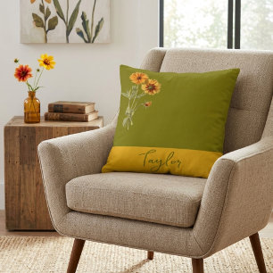 Coussin Vert olive floral minimaliste tendance chic