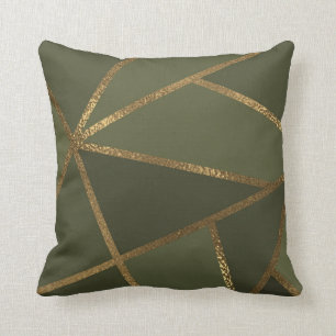 Coussin Vert olive Or Bronze Géométrique Glam Chic