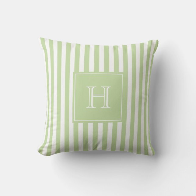 Coussin Vert pastel monogrammé rayé Prépa & Chic Printemps (Recto)