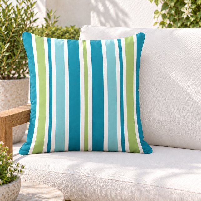 Coussin Vert rayé de sarcelle verte aquatique (Créateur téléchargé)