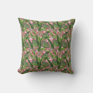 Coussin Vert rose Jungle tropicale Botanique