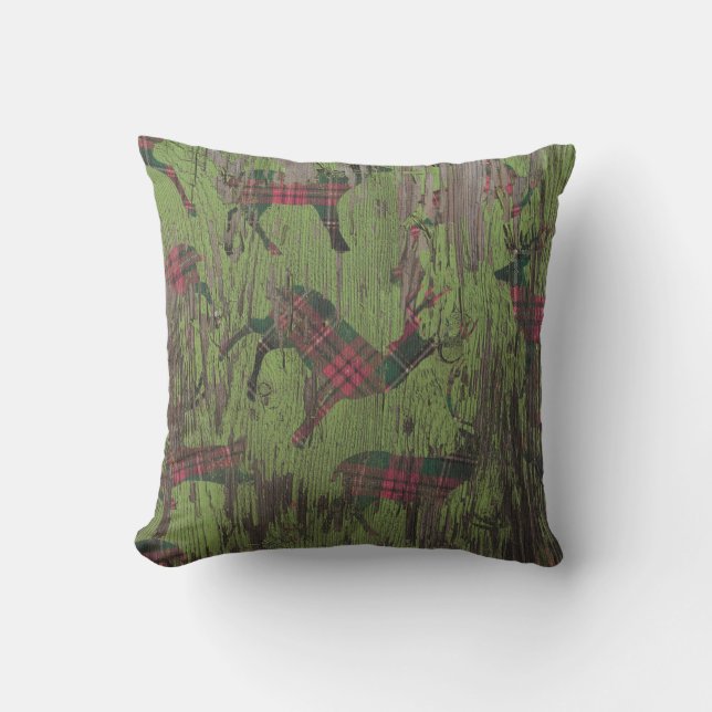 Coussin vert rustique d'hiver de vacances de plaid (Recto)